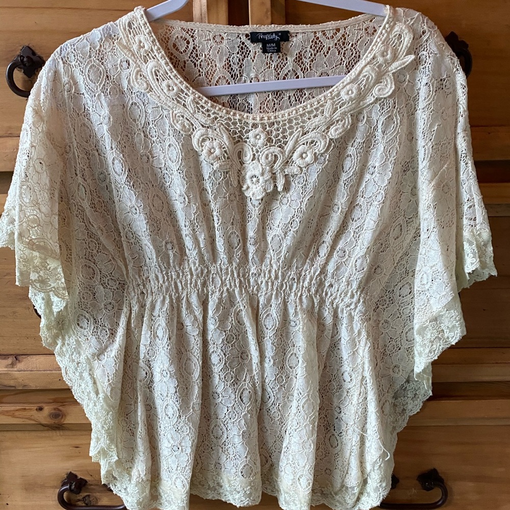 Cream floral and sheer blouse